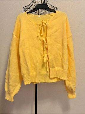 Yellow Tie-Front Women's Sweater Cardigan